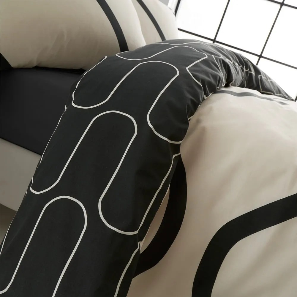 Czarno-beżowa pościel dwuosobowa 230x220 cm Linear Curve – Catherine Lansfield