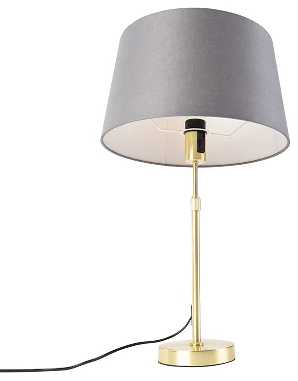 Lampa stołowa złota/mosiądz z szarym abażurem lnianym 35 cm - ParteWiejski/ Rustykalny / Vintage Oswietlenie wewnetrzne