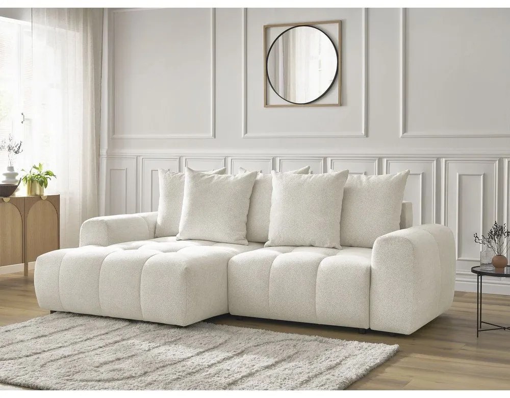 Biały rozkładany/ze schowkiem narożnik z tkaniny szenilowej (lewostronny/z szezlongiem) Roxelane – Bobochic Paris