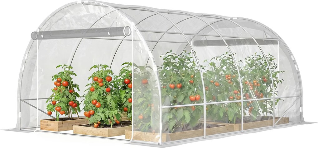 Outsunny Tunel foliowy (polytunnel), szklarnia z możliwością wejścia z ocynkowaną stalową ramą i odporną na UV pokrywą PE, przezroczysty | Aosom PL