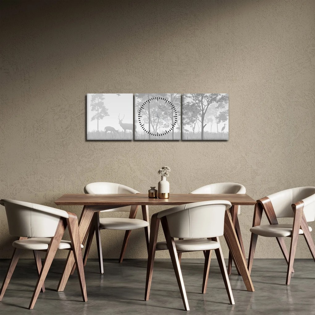 Obraz - Łąka z jeleniami (z zegarem) (90x30 cm)