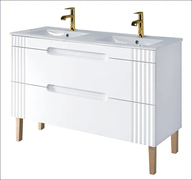 Biała szafka na 2 umywalki z szufladami 120 cm C7-T85