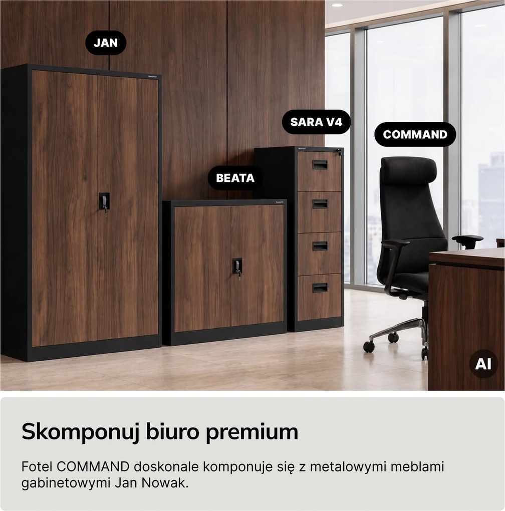 Ergonomiczny fotel biurowy tapicerowany Command, czarna tkanina