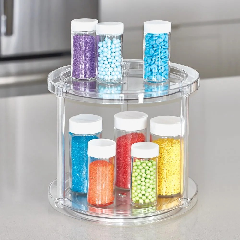 Okrągły obrotowy dwupoziomowy stojak na pojemniki iDesign The Home Edit, ⌀ 24,1 cm
