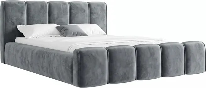 Łóżko Tapicerowane 140x200 cm MAREN z Pojemnikiem Szare Szenil Glamour