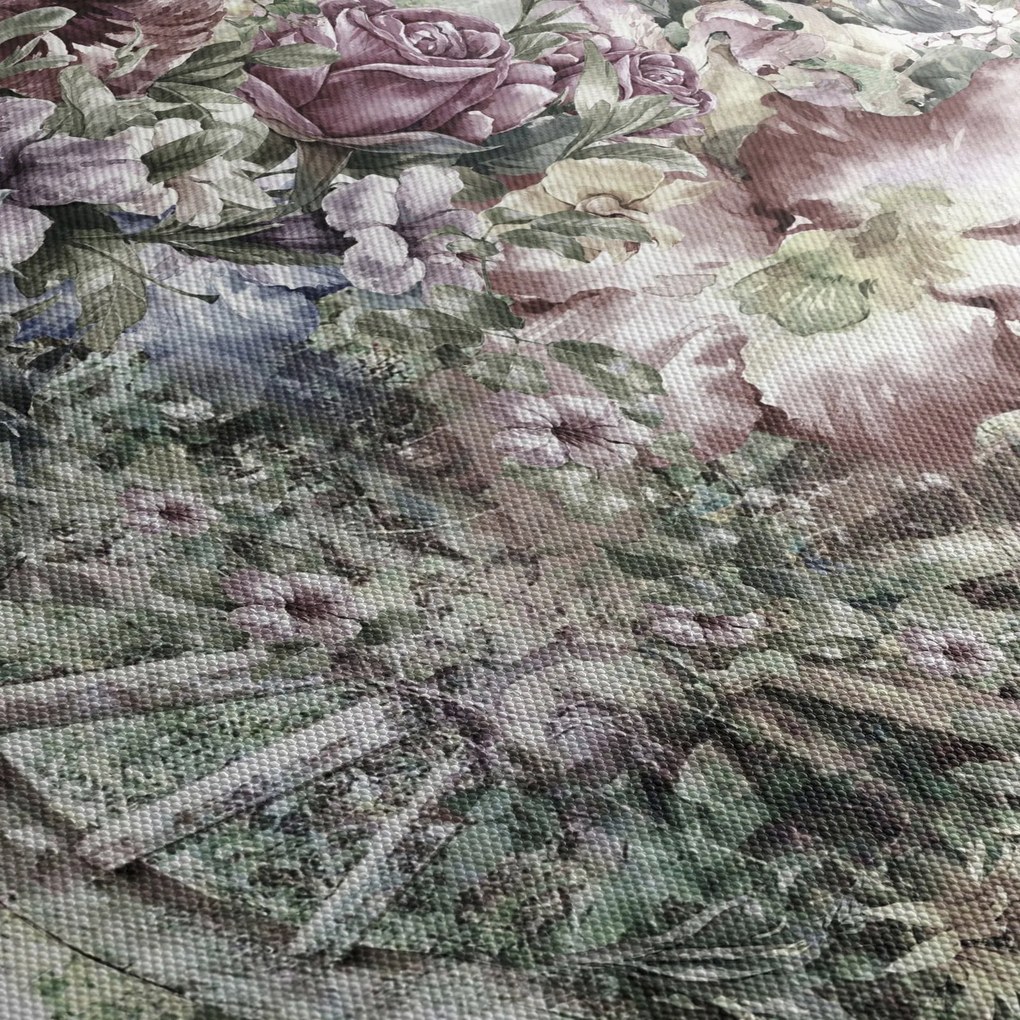 Obraz kwiatów na drewnianym kole (z zegarem) (90x30 cm)