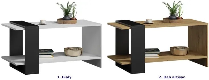 Prostokątna Ława Czarny Z Półką Dąb Artisan + F2-B40