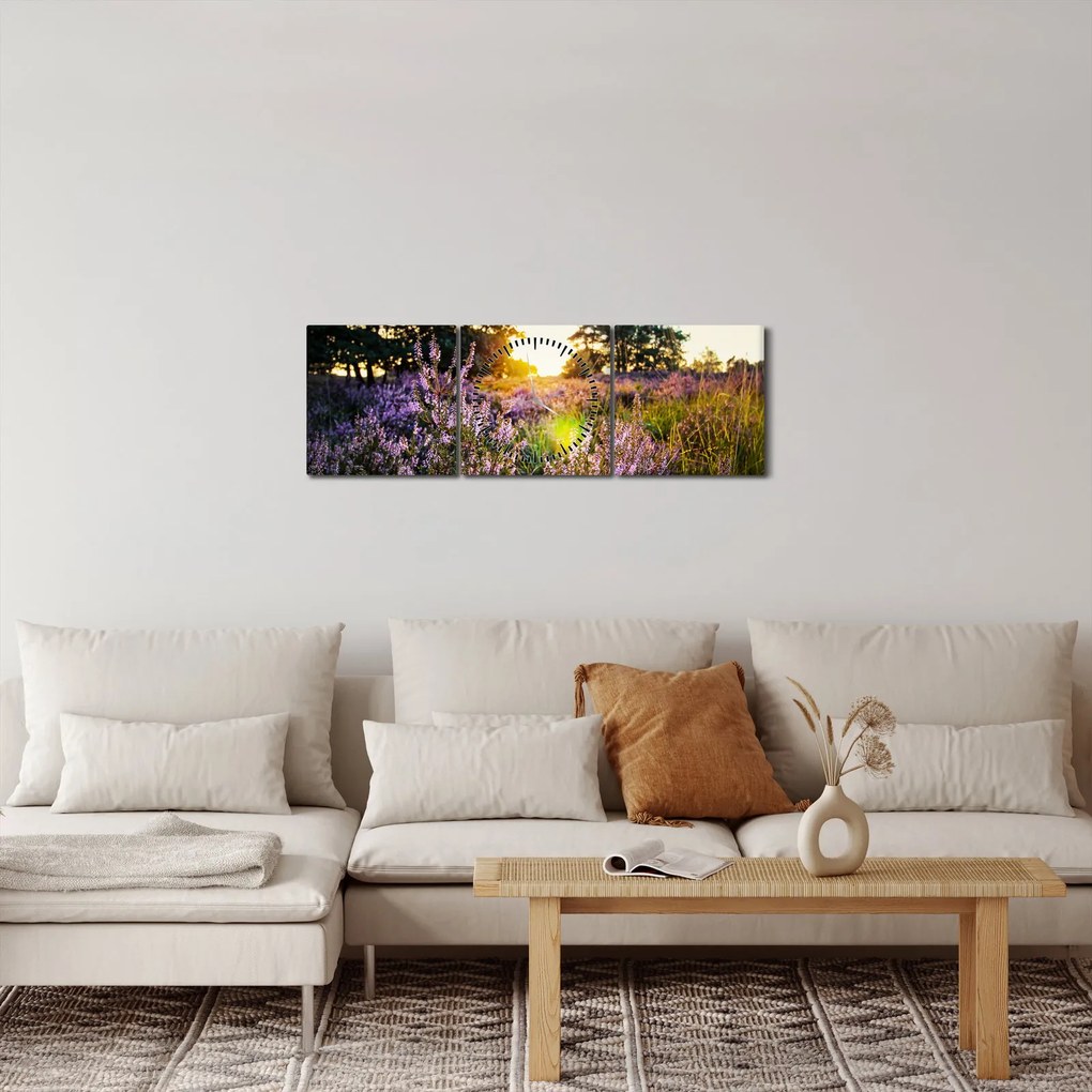 Obraz pola lawendy (z zegarem) (90x30 cm)