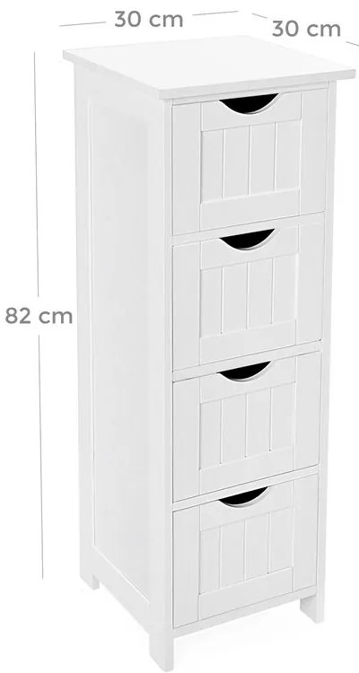 Szafka do łazienki z 4 szufladami PAULA, 30x30x82cm, biała Vasagle