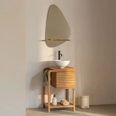 Zestaw Mebli Łazienkowych Bradley Z Drewna Tekowego Okrągły Biały Ceramiczny Ø30 Cm - Sklum