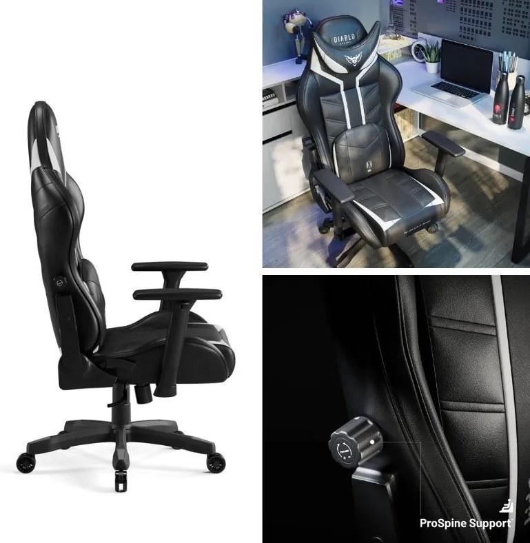 Krzesło dla gracza młodzieżowe Diablo X-Ray 2.0 Small Size, kolor czarno-biały