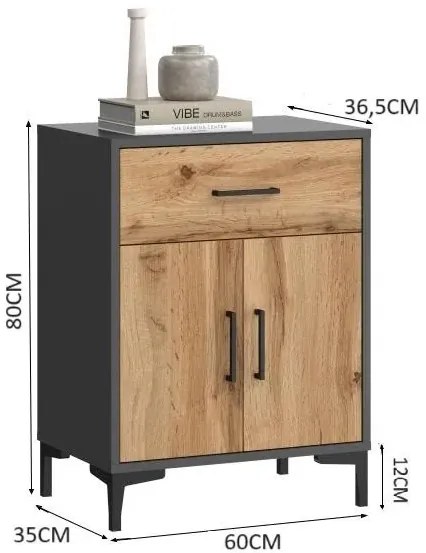 Dwudrzwiowa Komoda Z Szufladą Antracyt + Dąb Wotan G4-P81