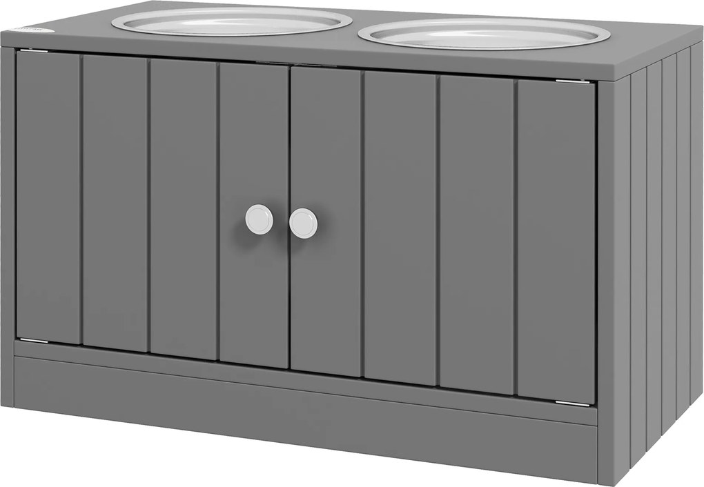 PawHut Podwieszona stacja karmienia z 2 miskami ze stali nierdzewnej i 44 L pojemnością, drzwiami magnetycznymi, dla dużych psów, Szary