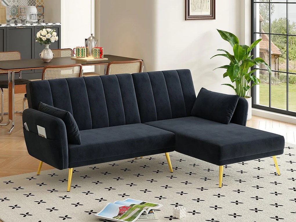 Nowoczesna składana sofa - Narożnik w kształcie L - Rozkładana sofa z dodatkowym narożnikiem - czarny