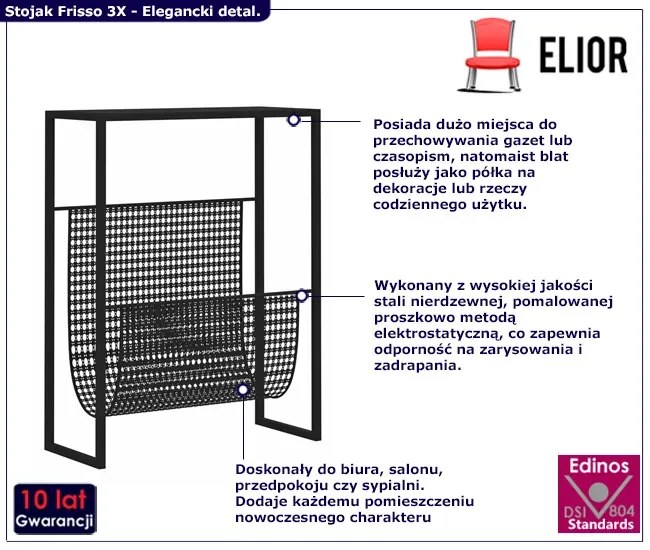 Czarny stalowy stojak na gazety - Frisso 3X