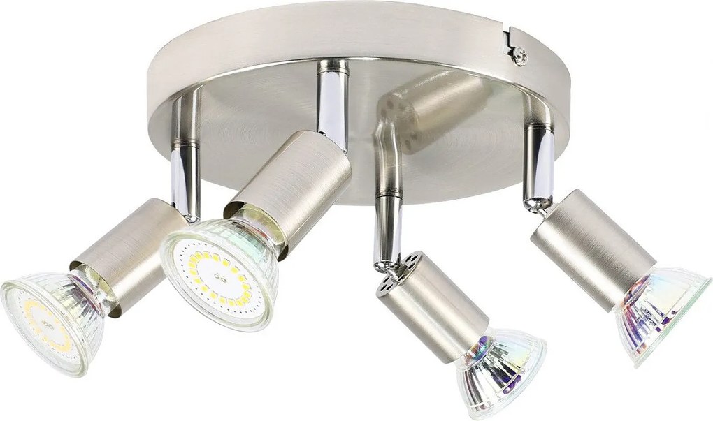 NETTLIFE 4 reflektory sufitowe LED regulowane 350° GU10 w kolorze niklu, nowoczesna lampa do salonu sypialnia kuchnia jadalnia przedpokój max 4x25W