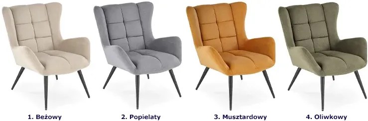 Musztardowy pikowany fotel uszak N3-H65