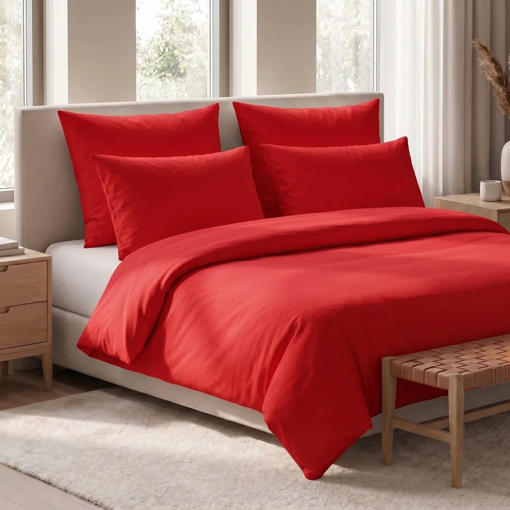 Kvalitex Pościel bawełniana czerwona, 220 x 200 cm, 2 szt. 70 x 90 cm, 220 x 200 cm, 2 szt. 70 x 90 cm