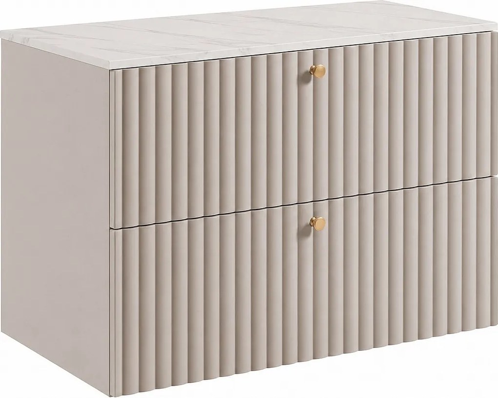 Szafka łazienkowa wisząca z blatem 80, biały + blat z efektem marmuru Bianco, uchwyty w trzech kolorach, 80 x 44,4 x 58,6 cm