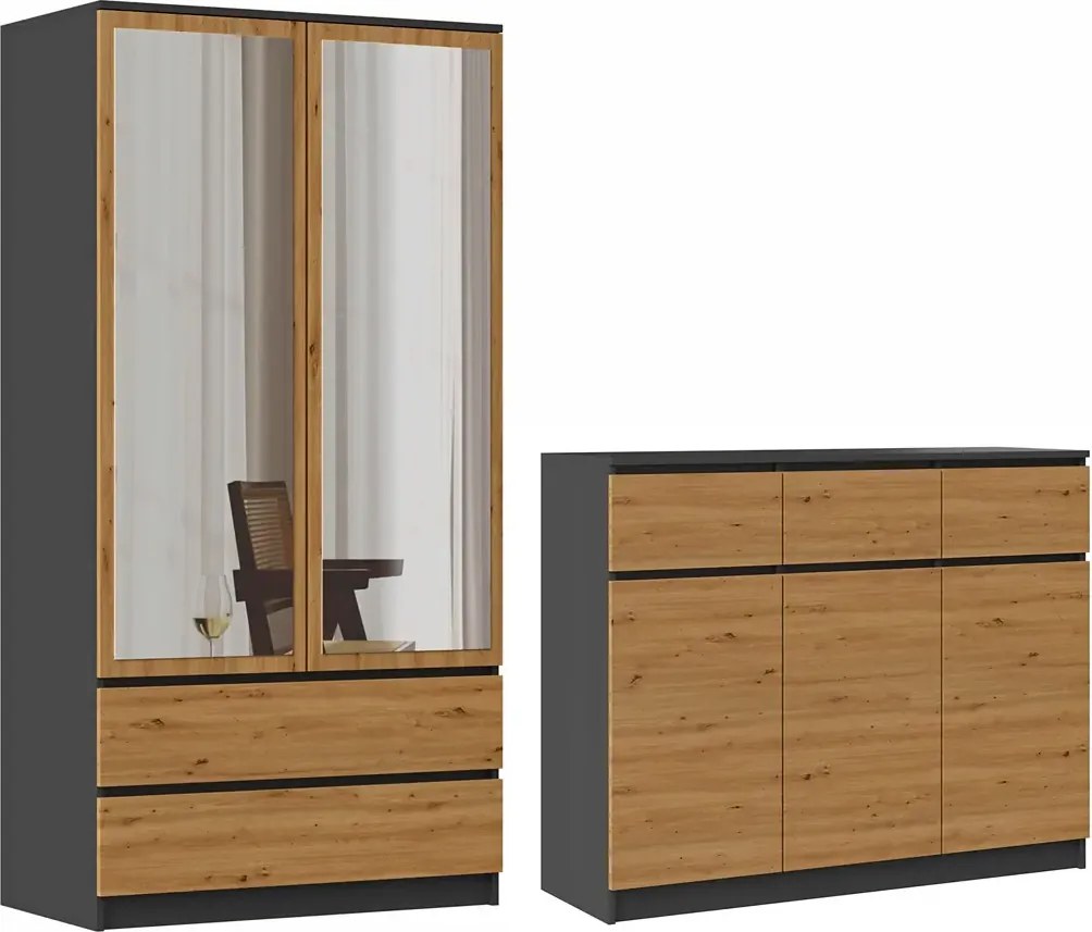 Industrialny zestaw komoda i szafa antracyt + dąb artisan B2-G07