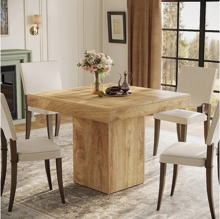 Stół jadalny kwadratowy 100 cm dla 4 osób, mały stół do jadalni w stylu wiejskim z solidną podstawą