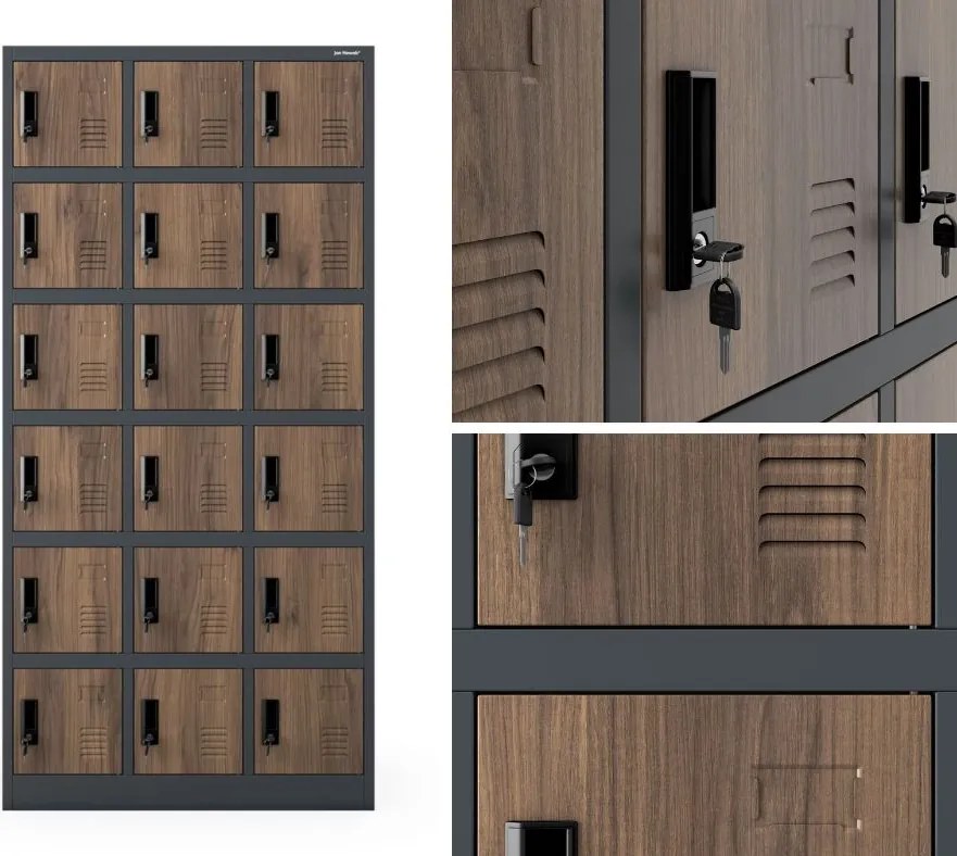 Szafa skrytkowa zamykana na klucz Eco Design Karol 90x40x185 cm, antracyt/orzech