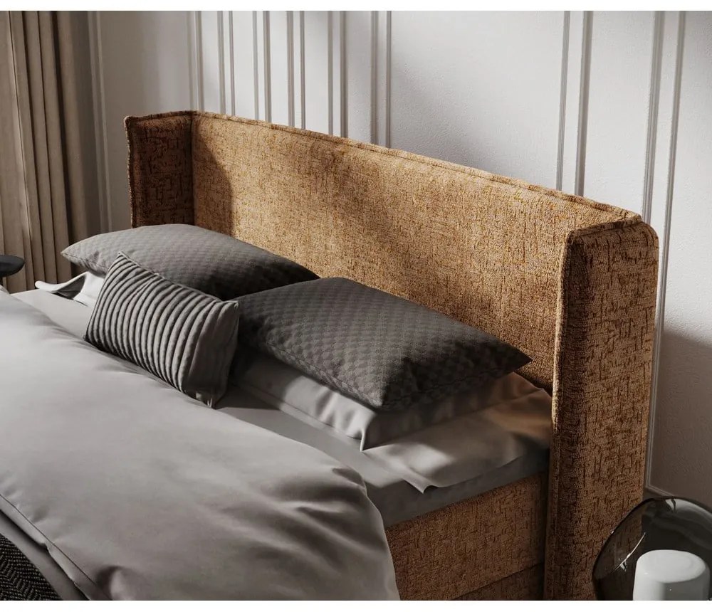 Pomarańczowe łóżko boxspring ze schowkiem 180x200 cm Passion – Maison de Rêve