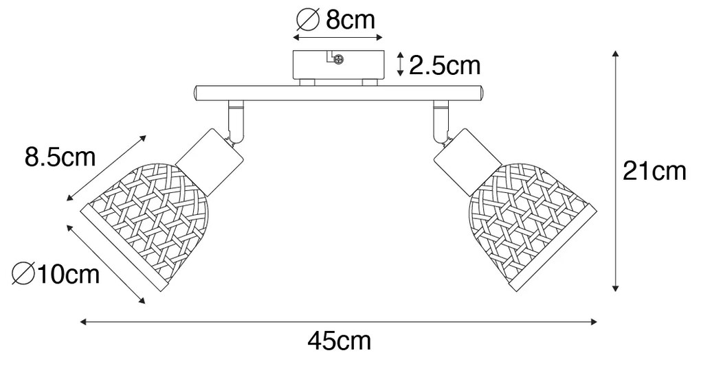 Orientalny reflektor czarny z bambusową 2-światłową - Rayan