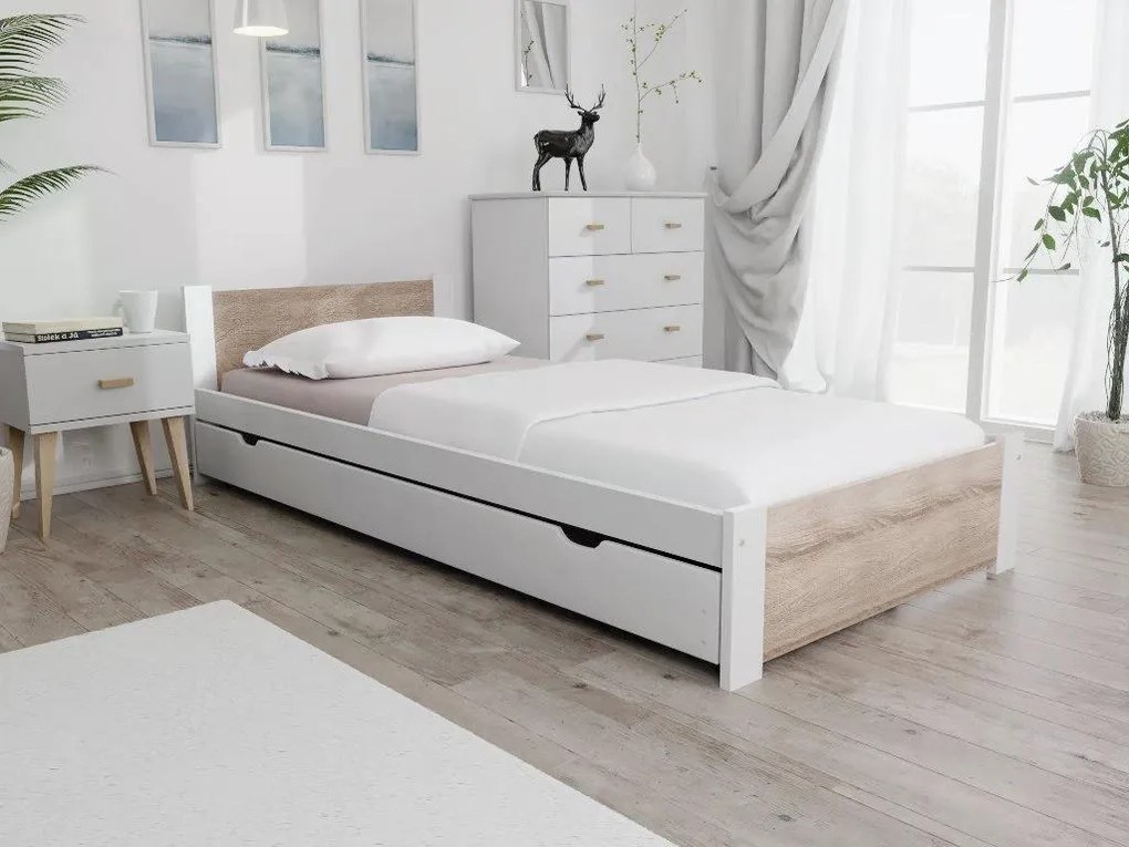 Łóżko IKAROS 80 x 200 cm, białe/dąb sonoma Materac: Bez materaca
