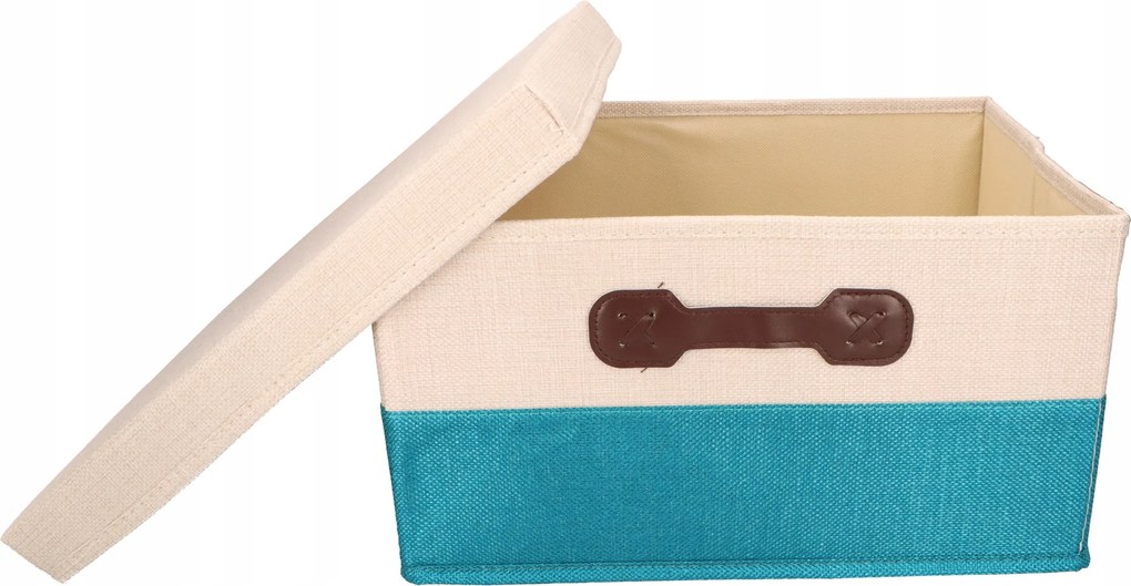 Organizer Tekstylny Turkusowy 41x31x25 cm Beżowy Pudełko z Pokrywą do domu
