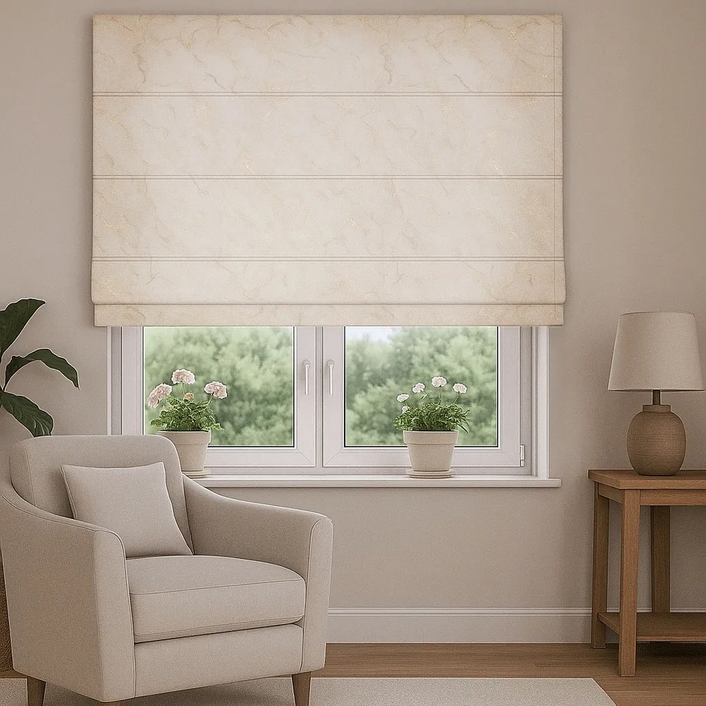 Roleta rzymska na wymiar welurowa kremowa ze złotym marmurkiem Marmaris - do 200 cm