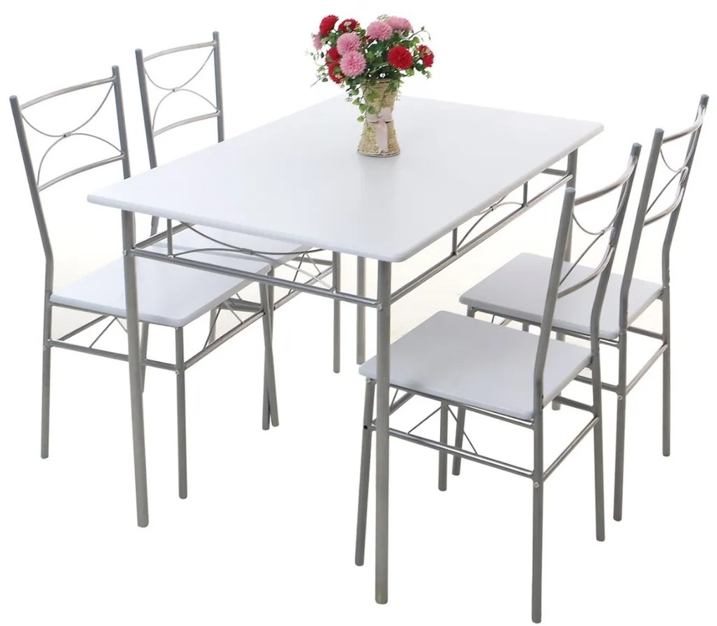 Zestaw jadalniany PAUL, 5 części, aksamitnie biała Jurhan