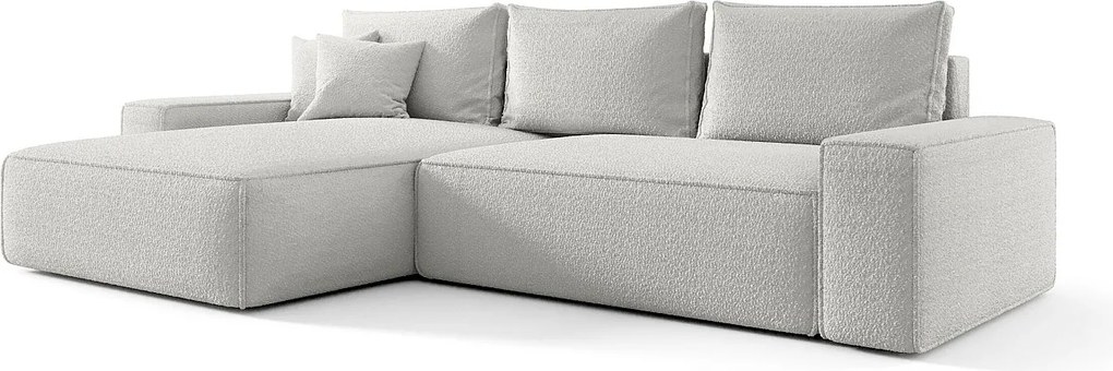 NAROŻNIK MONA z funkcją spania QUELLE 01 Biały Lewy Sofa w kształcie L z pojemnikiem na pościel, sofa rozkładana, sofa do salonu