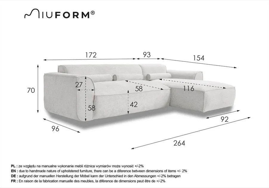 Biały narożnik (prawostronny) Flex Felix – Miuform