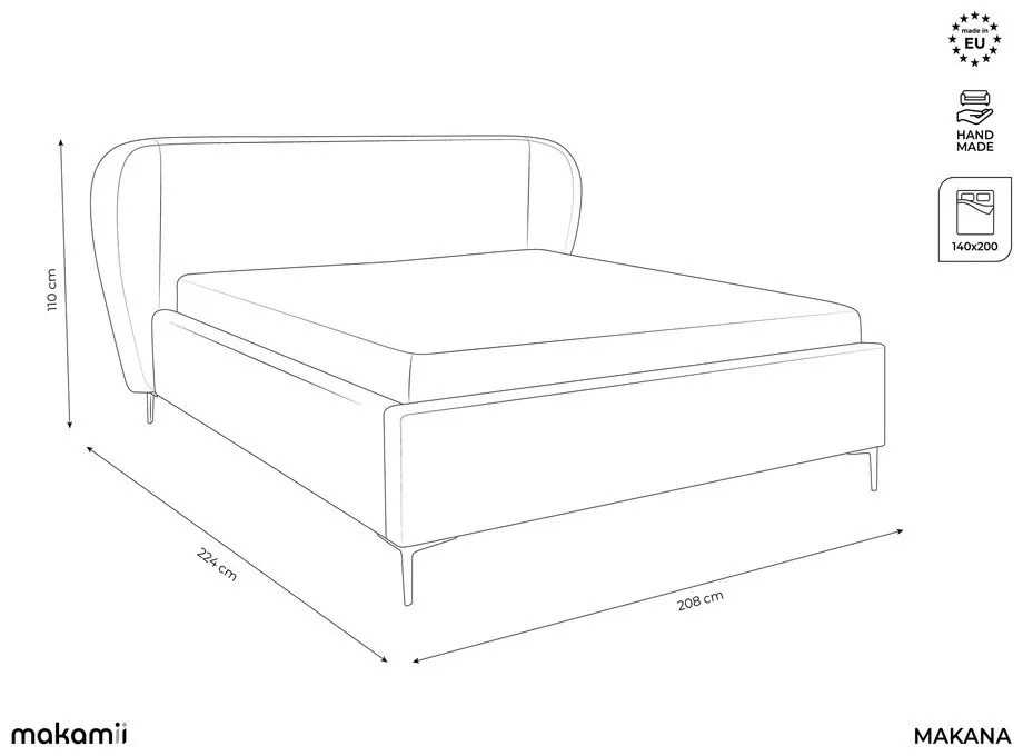 Jasnoszare tapicerowane łóżko dwuosobowe ze stelażem 140x200 cm Makana – Makamii