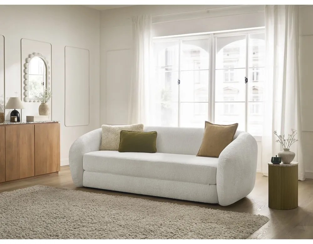 Biała rozkładana sofa z tkaniny szenilowej 228 cm Neyo – Bobochic Paris