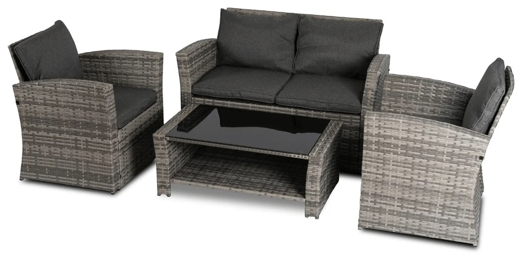 Zestaw Mebli Ogrodowych DOVER Szary Sofa Fotele Stolik Tarasowy Technorattan Nowoczesny