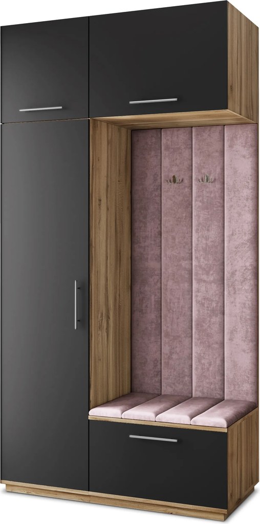 Masseno Garderoba REMA 120/240/60 cm Nowoczesna Szafa do Przedpokoju Dąb wotan, MONOLITH 62 (Wrzosowy)