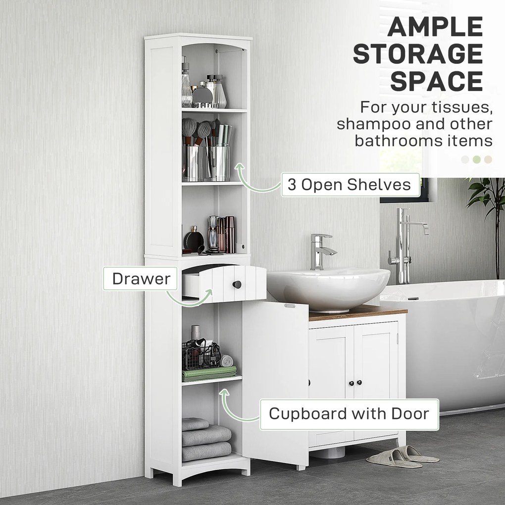 HOMCOM Szafka łazienkowa z 3 półkami, 1 szufladą, wytrzymała, MDF, Biała