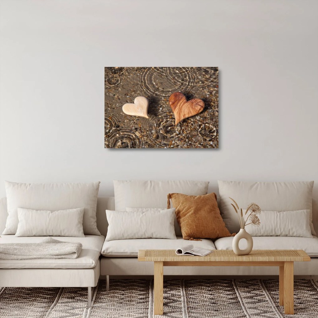 Obraz na szkle - Drewniane serca (70x50 cm)