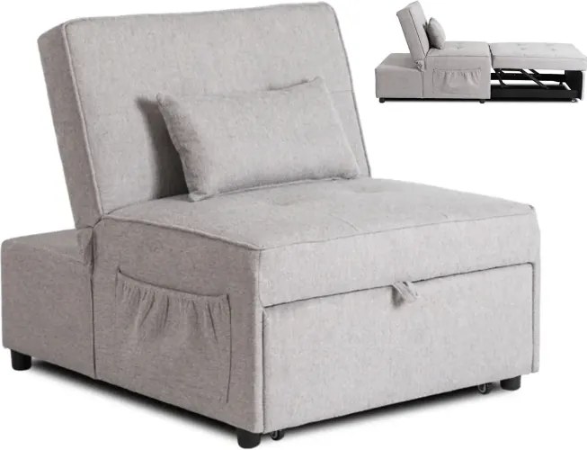 Fotel Wypoczynkowy Rozkładany IBERIS 80 cm Szary Tapicerowany Nowoczesny