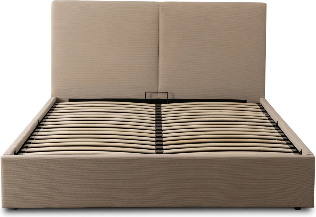 Łóżko Tapicerowane 140x200 cm MARSYLIA ze Stelażem i Pojemnikiem Dwuosobowe Sztruksowe Beżowe