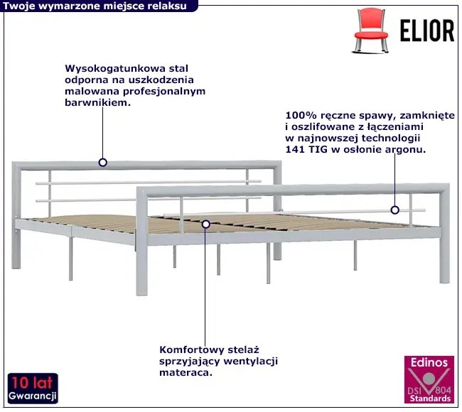 Szare metalowe łóżko 180x200 cm - Hegrix