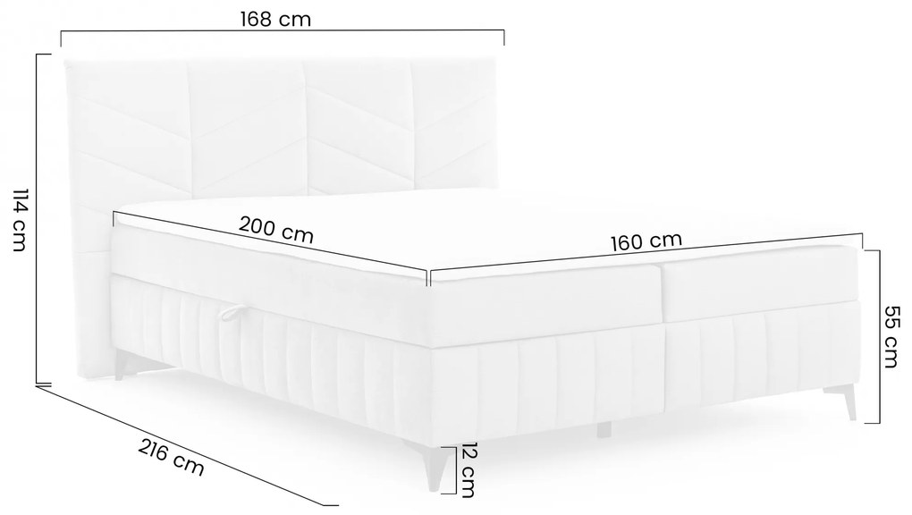 Łóżko kontynentalne Penia 160x200 z pojemnikami - popielaty welur hydrofobowy Element 24