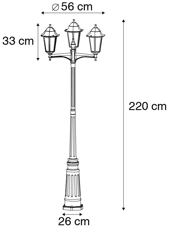 Zewnetrzna Latarnia zewnętrzna czarna 220 cm 3-punktowa IP44 - Hawana klasyczny/Antyczny Oswietlenie zewnetrzne
