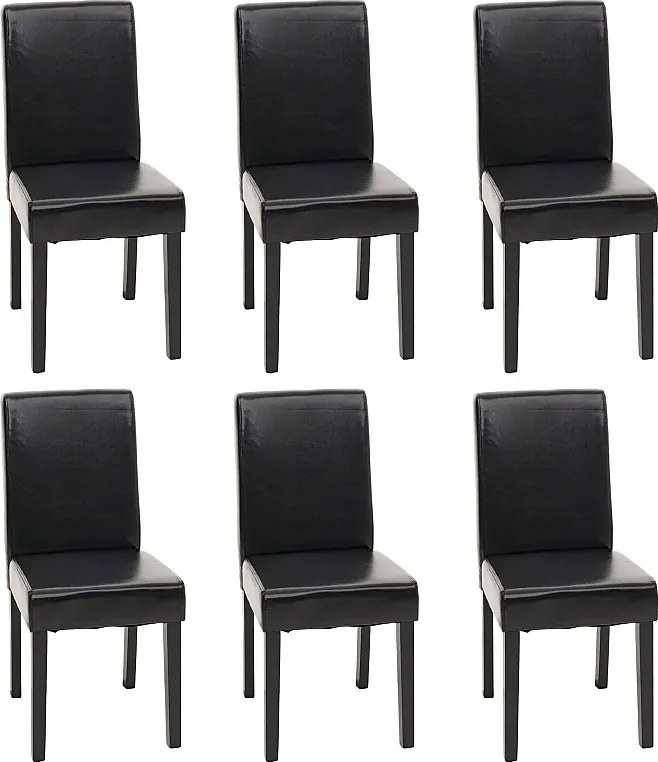 Krzesło do jadalni Littau (zestaw 6 sztuk),  skóra, czarny, ciemne nogi