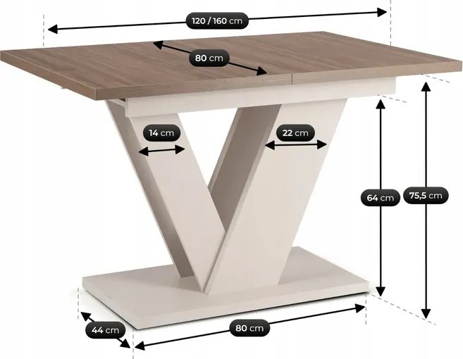Stół Prostokątny Rozkładany CLARK 120-160 cm Orzech/Kaszmir Nowoczesny