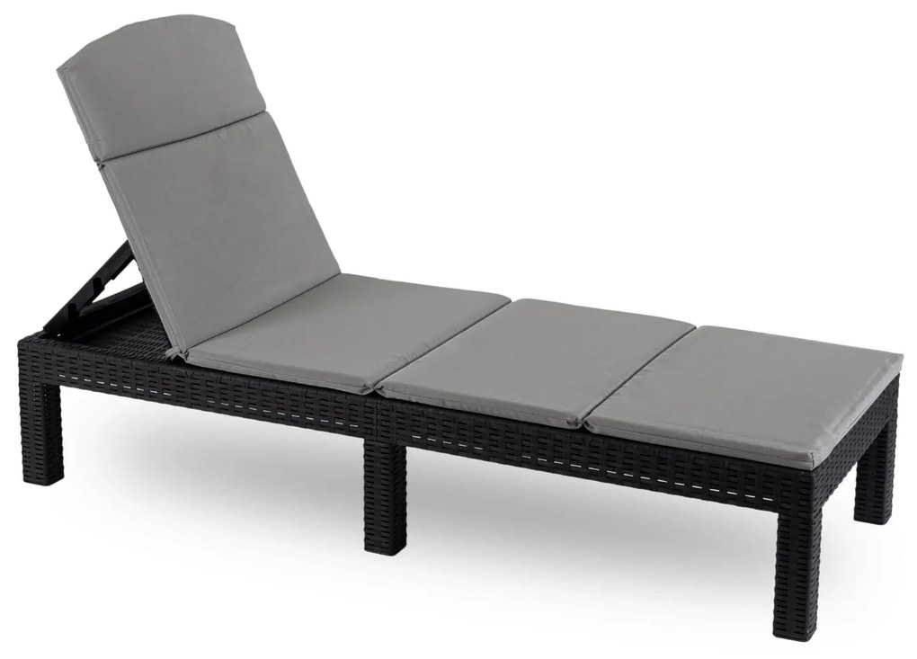 Fotel Ogrodowy Leżak LUIZJANA Technorattan Czarny/Szary