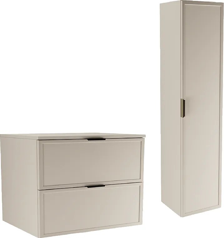 Kaszmirowy Zestaw do Łazienki 80cm Szafka z Blatem Słupek Fronty Ramka Roma