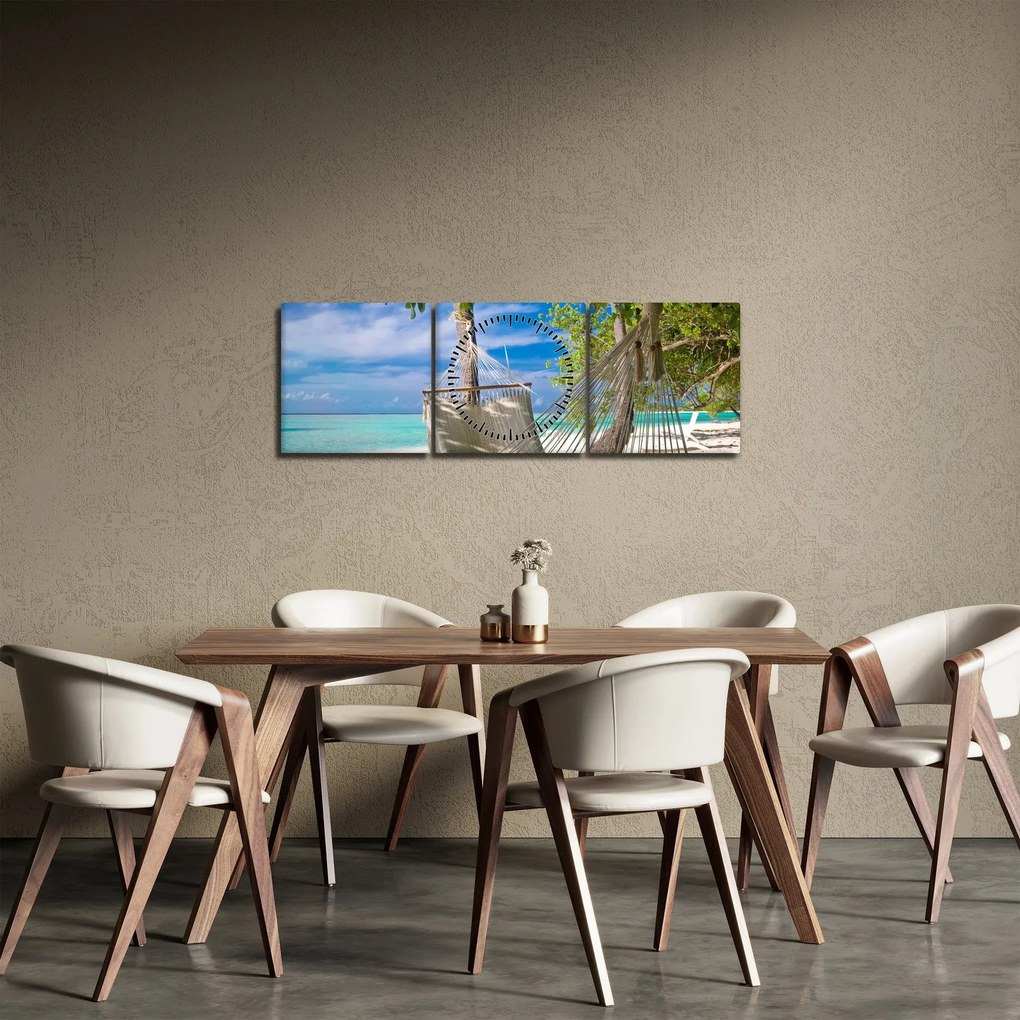 Obraz - Hamak na plaży (z zegarem) (90x30 cm)